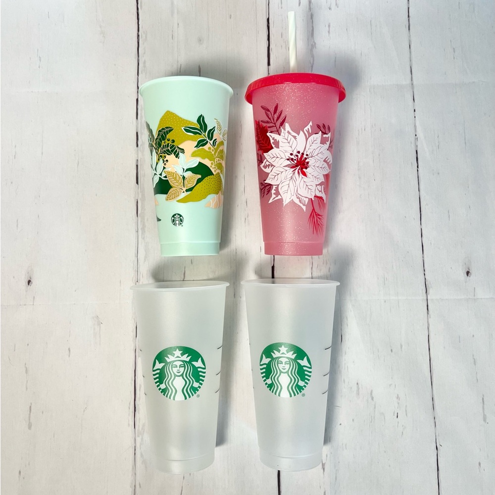 Starbucks Reusable Cold Cup Set - Holiday Poinsettia & Floral Variety - 4pk